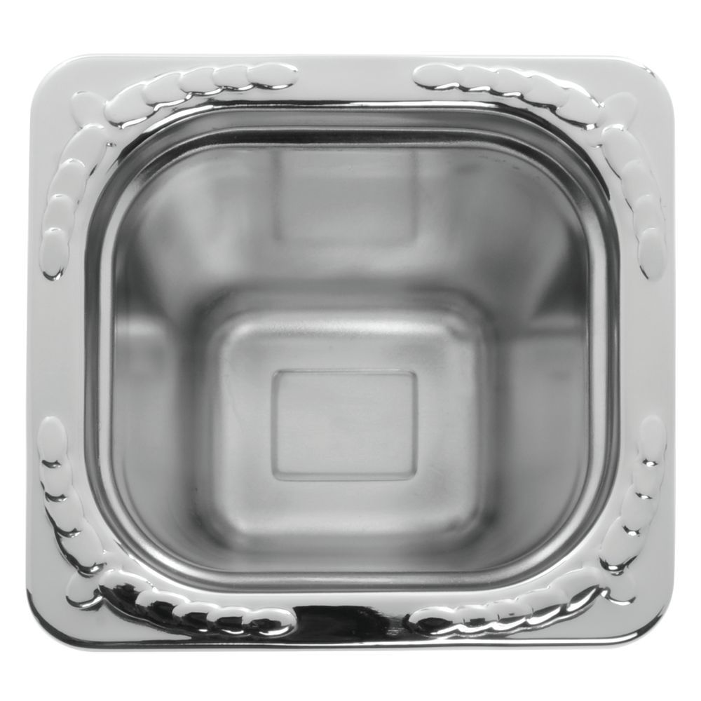 Vollrath Miramar Retangular Stainless Steel Decorative Food Pan with High Polish Sixth Size 7"L x  6 5/8"W  x  2  1/2"H