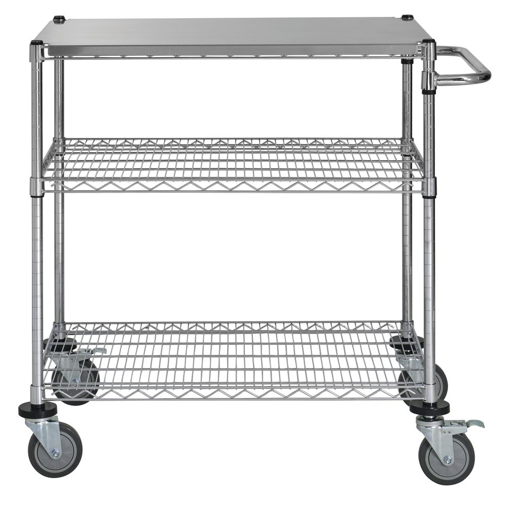 3-Tier Wire Cart with Stainless Steel Top, Chrome - 36L x 24W x 39