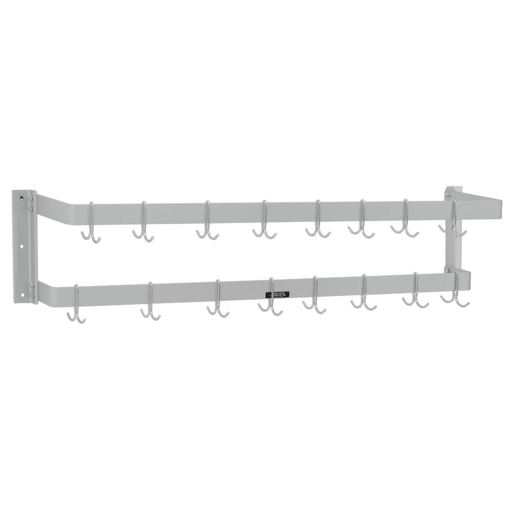 Easy Reach Aluminum Double Bar Wall Mount Pot Rack With 16