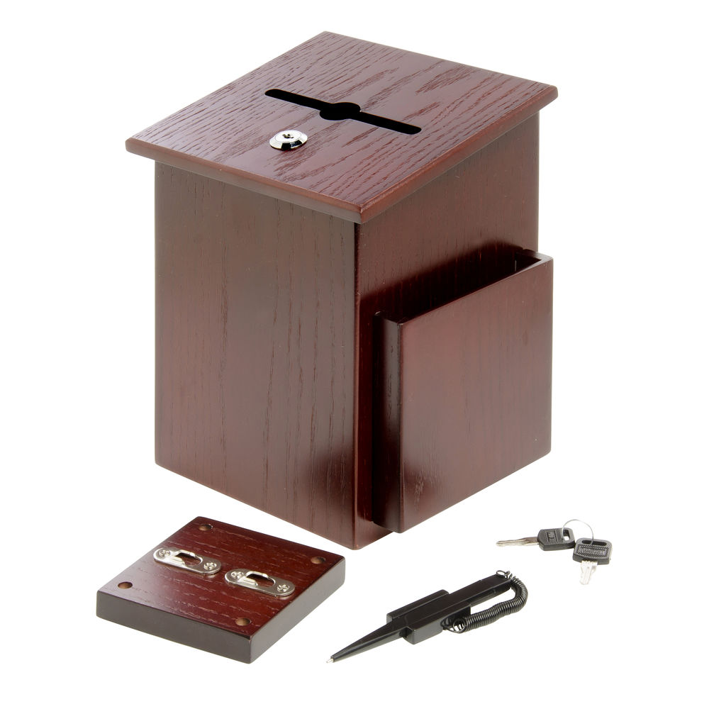 My Charity Boxes Suggestion Box with lock and 2 keys Nice Locked Mahogany Wood Donation and Ballot Box