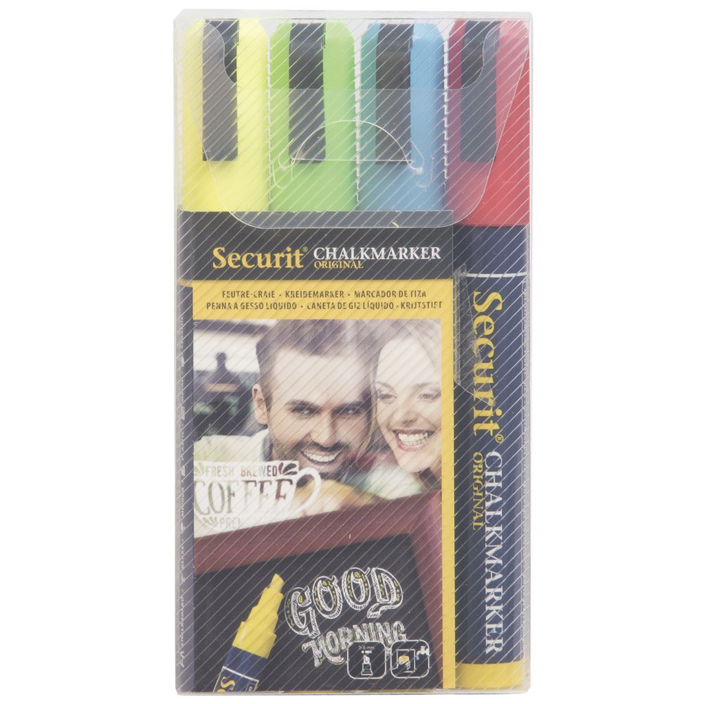 Securit Neon Colors Broad Point Chalk Markers Set of 4