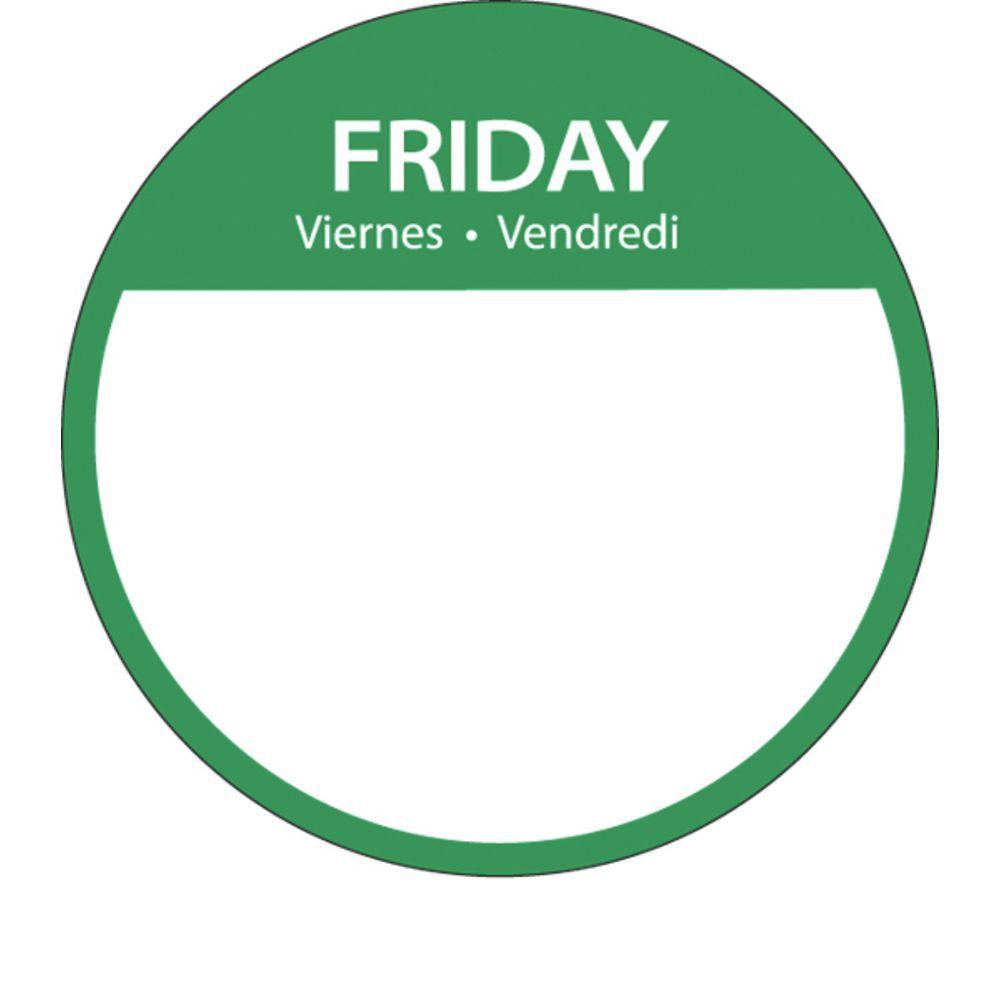Tri-Lingual Day Of The Week Labels Green Friday 3"Dia