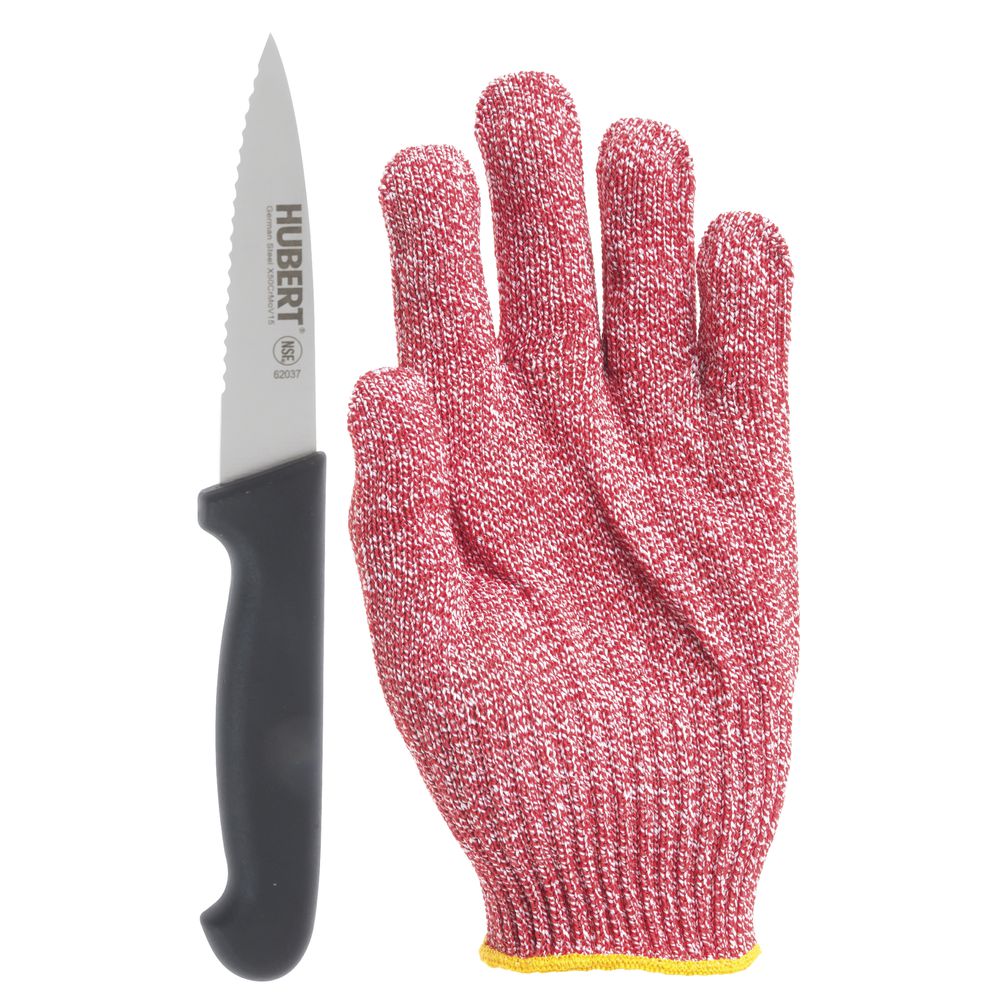 Hubert Bundle Deal! Purchase HUBERTEssentials Pro Max Red Dyneema Serrated Cut Resistant Glove - Extra Small and Receive A Free Serrated Paring Knife