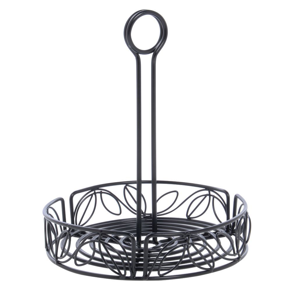 American Metalcraft Condiment Caddy Round With Leaf Design Black Wrought Iron 7 3/4"Dia x 9"H