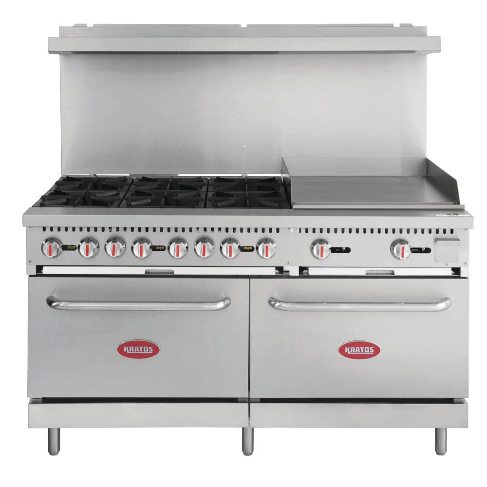 Kratos 29Y 046 NAT 6 Burner 60 Gas Range with Griddle 24 and 2 Standard Ovens 280 000 BTU Natural Gas
