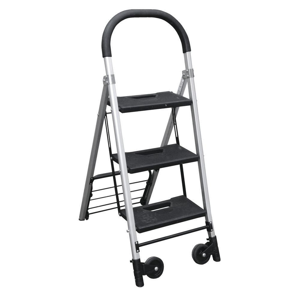 鍔 Ontwaken Harden Vestil Aluminum 3-Step Ladder With Wheels Converts Into A Dolly - 19"L x 26  3/4"D x 41 1/8"H