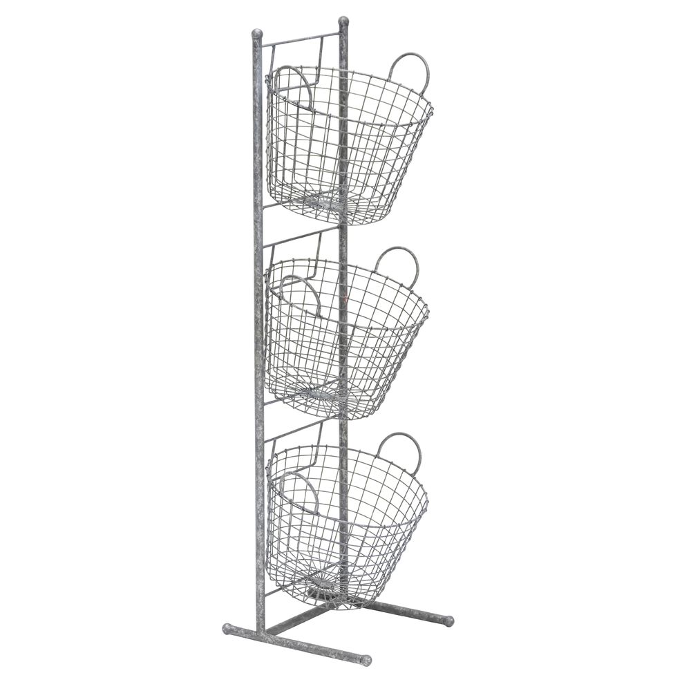 3 Tier Grey Metal Basket Rack 12 1 2 L X 12 3 4 W X 42 H