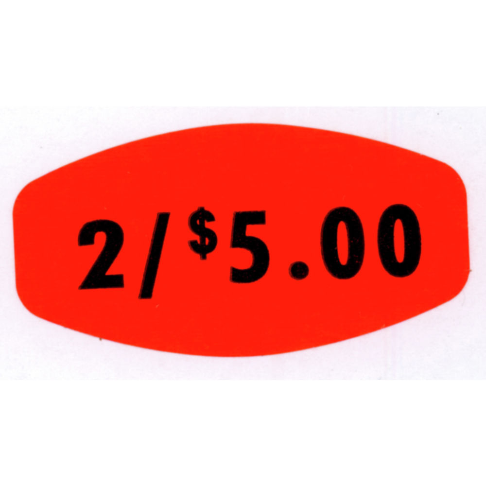 2/$5.00 Price Point Grabber Grocery Store Labels 1 3/8"L x 7/8"H Red With Black Print
