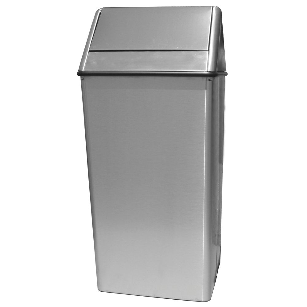 15 Width x 15 Depth x 37 Height Square Silver Witt Industries 21HTSS Stainless Steel 21-Gallon Waste Watcher Hamper and Push Top Receptacle Legend Push