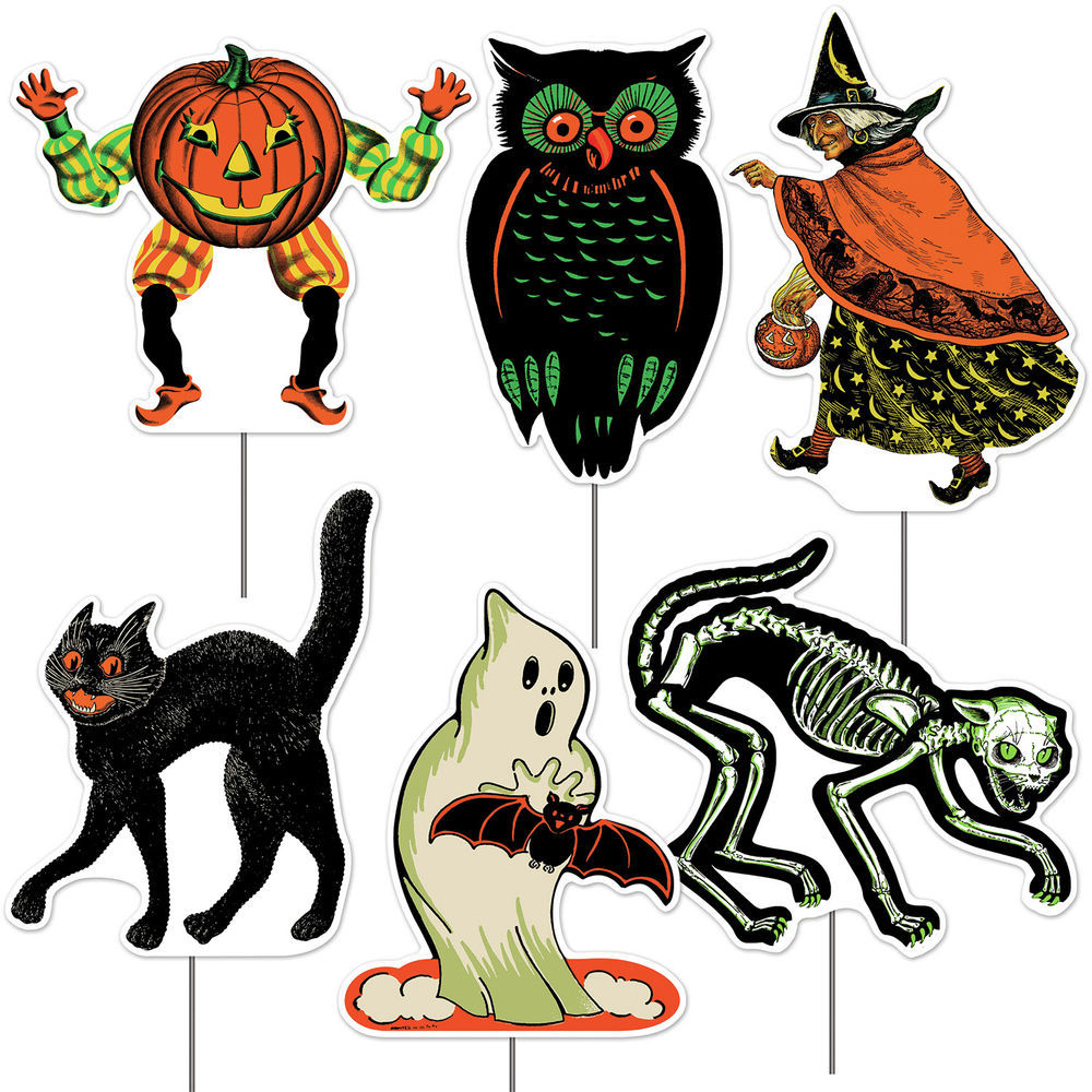 Beistle Halloween-Vintage Decor/Plastic Vintage Halloween Yard Signs, Size =11"-121/4"