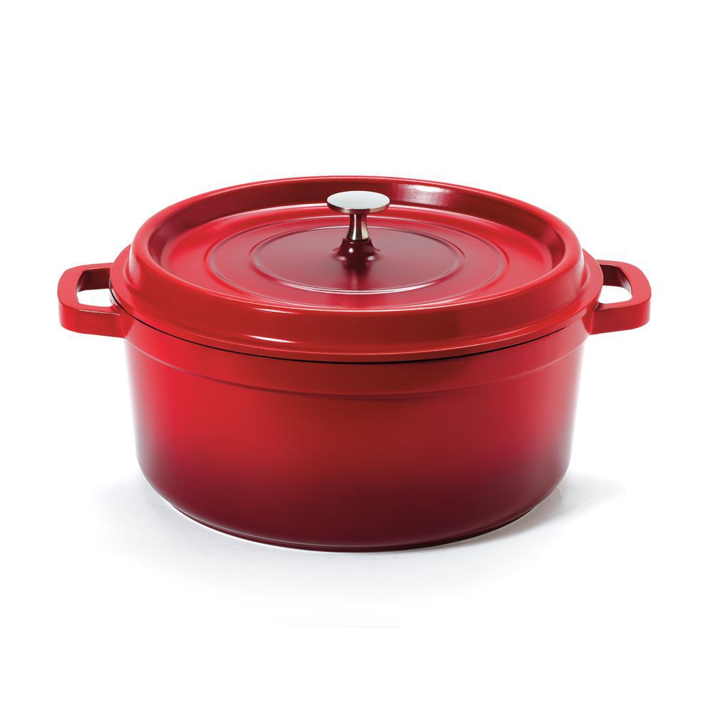 G.E.T. Heiss Induction Dutch Oven 6-1/2 qt. (7 qt. rim full) 11 dia. x  4-1/2H round with lid - red with black interior