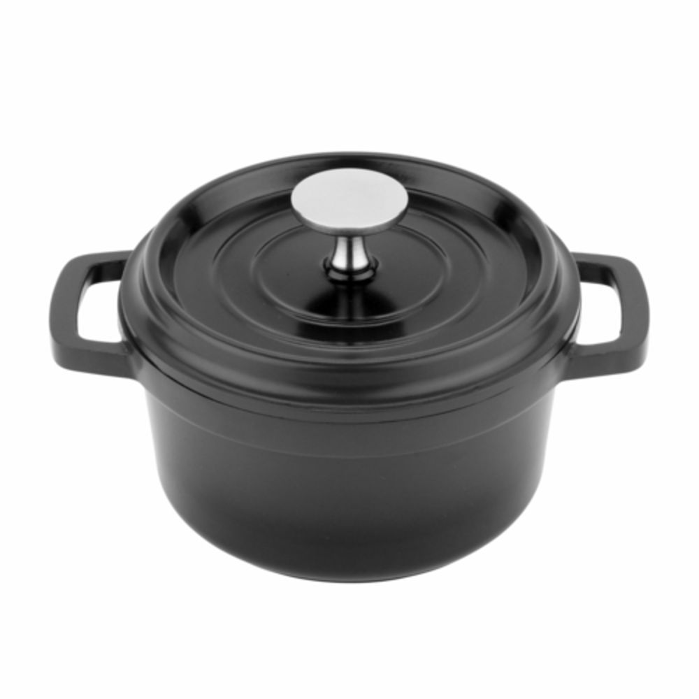 G.E.T. Heiss Induction Dutch Oven 3/4 qt. (15/16 qt. rim full) 6 dia. x  2-7/8H round with lid - gray with black interior- 16 per case