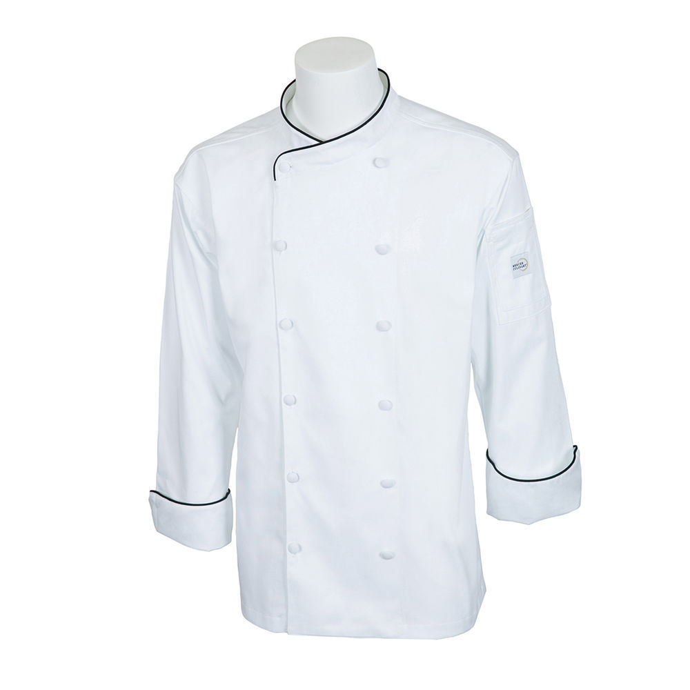 Mercer Renaissance Men's Scoop Neck Chef Jacket White with Black Piping ...