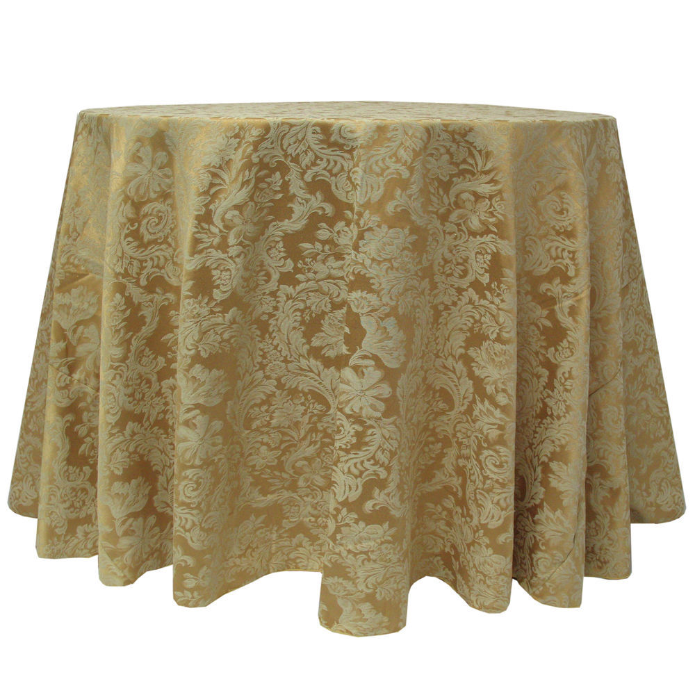 Visual Textile Miranda 90 Inch Round Damask Tablecloth Dijon Gold