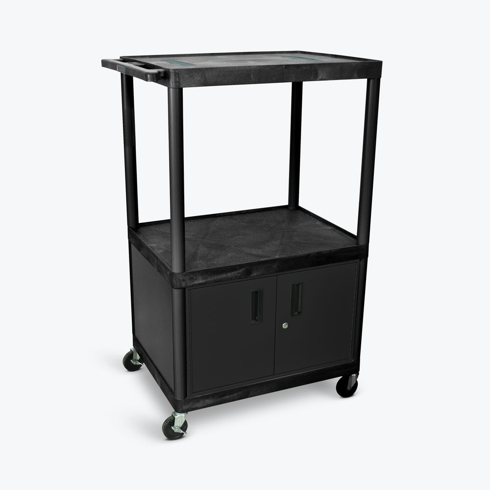 Luxor LP26CEBW-B 26"H AV Cart With Two Shelves And Cabinet, Electric