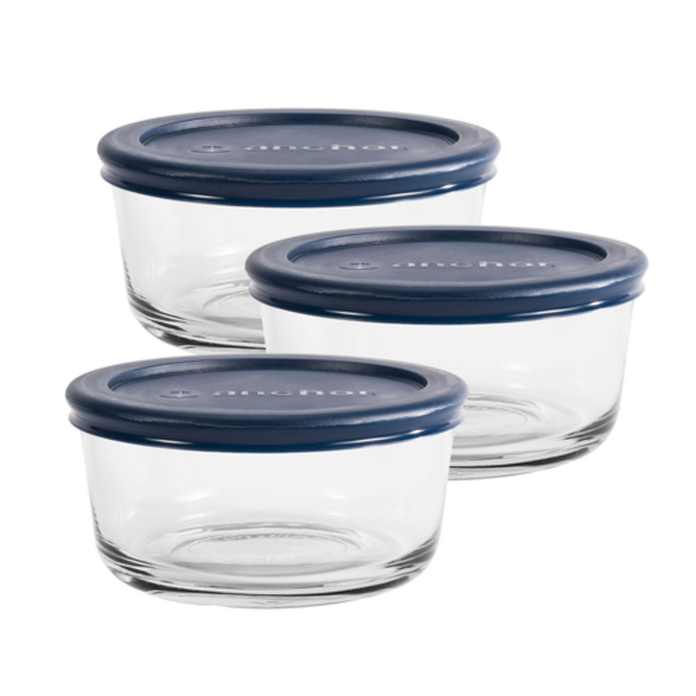 4-cup Round Dark Blue Plastic Lids, 6-pack