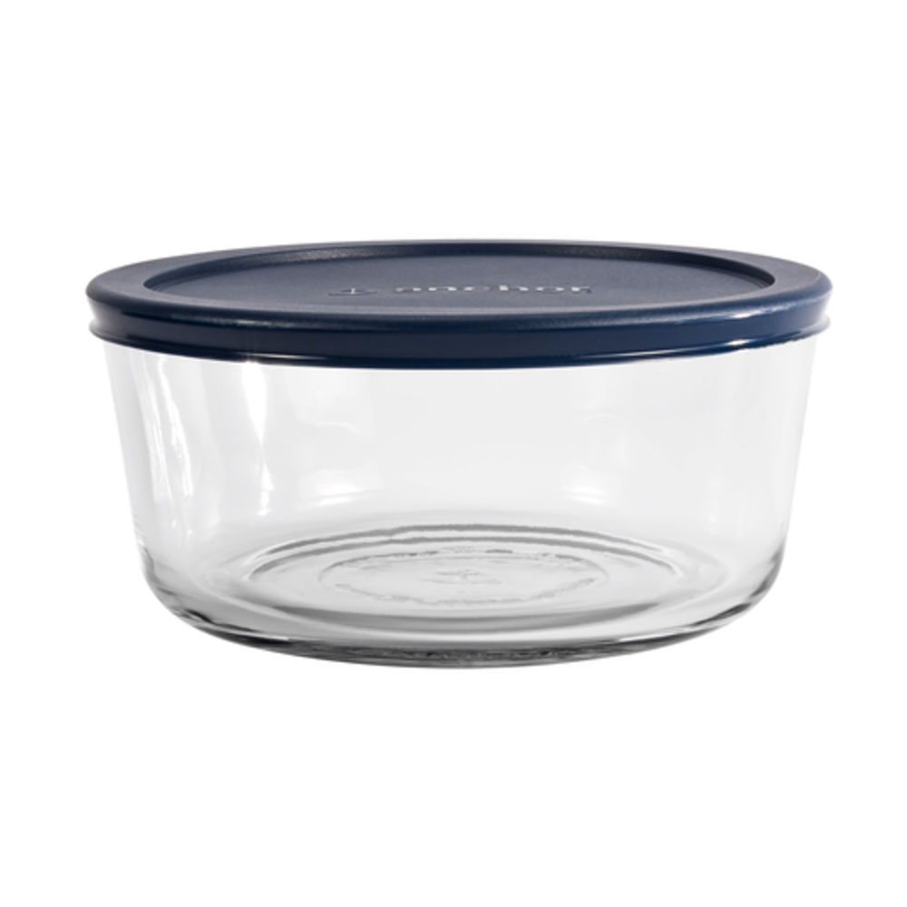 Anchor Hocking- Food Storage Container, Kitchen Storage Round w/ Blue Lid 7  cup - 4 per case