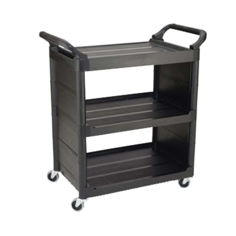Rubbermaid FG345700BLA Black Utility Cart with Lockable Doors and Sliding  Drawer