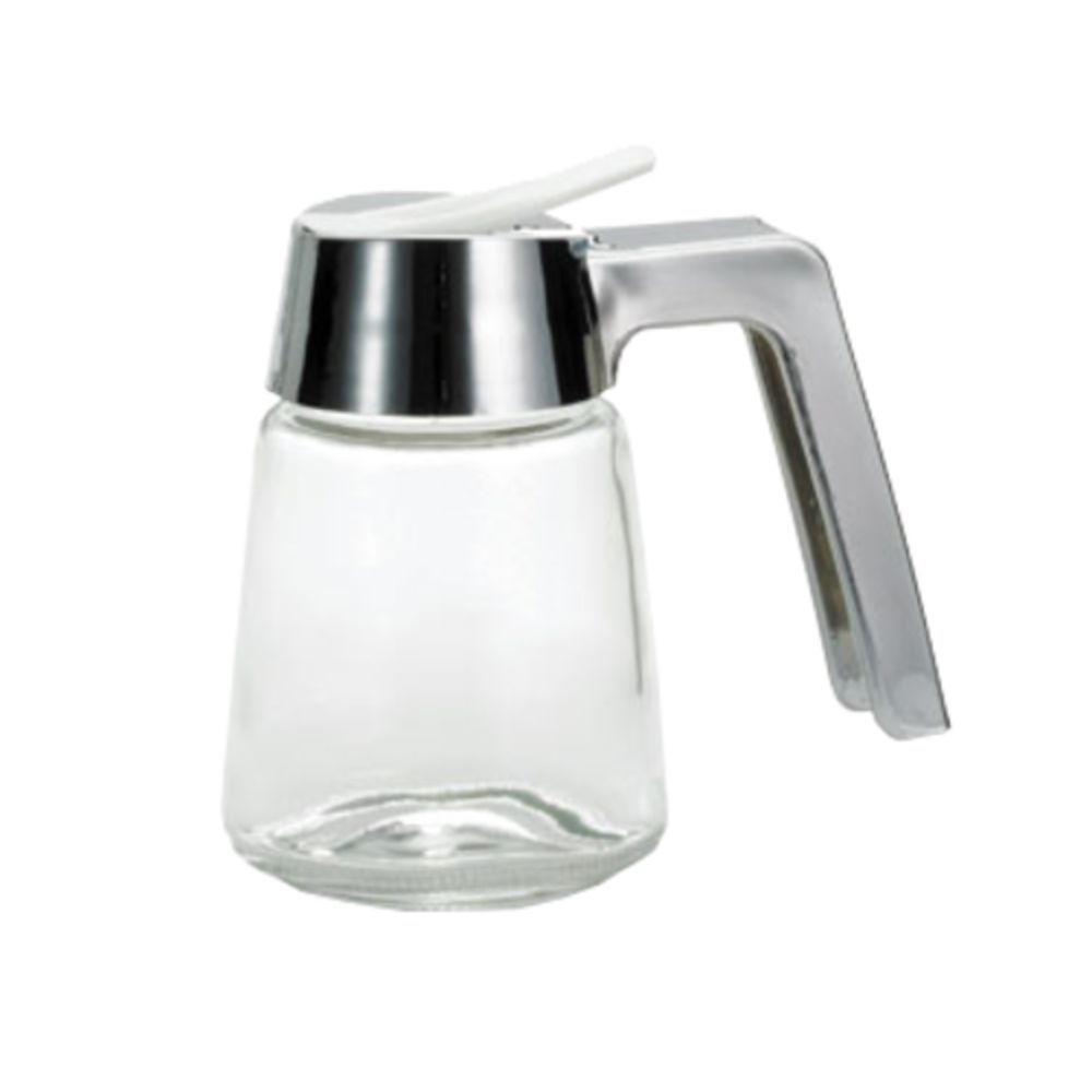 Tablecraft 8 oz Glass Syrup Dispenser, Chrome Plated ABS Top 12 per case