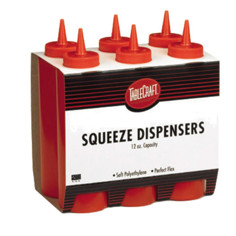 Tablecraft 12 oz Squeeze Bottle, Ketchup, Cone Tip, Red Top, 38 mm 36 per case