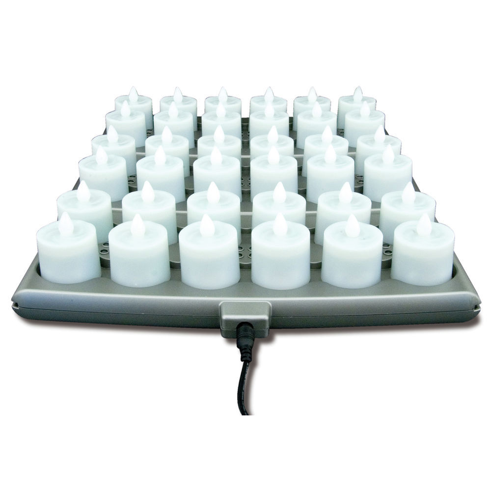 Hollowick? Platinum+? Flameless Rechargeable Set: (36) Amber LED Candles , (3) Charging Trays, (1) Power Supply