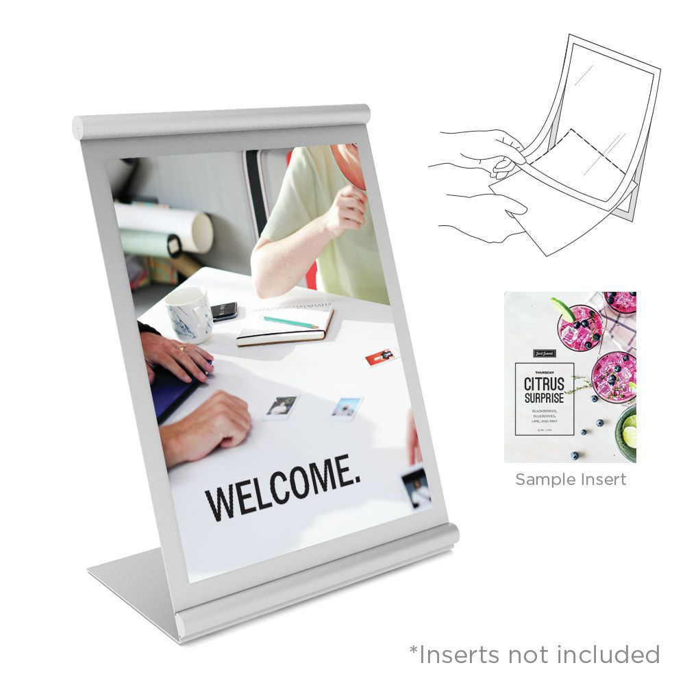 VGS silver countertop display sign holder with liftup cover