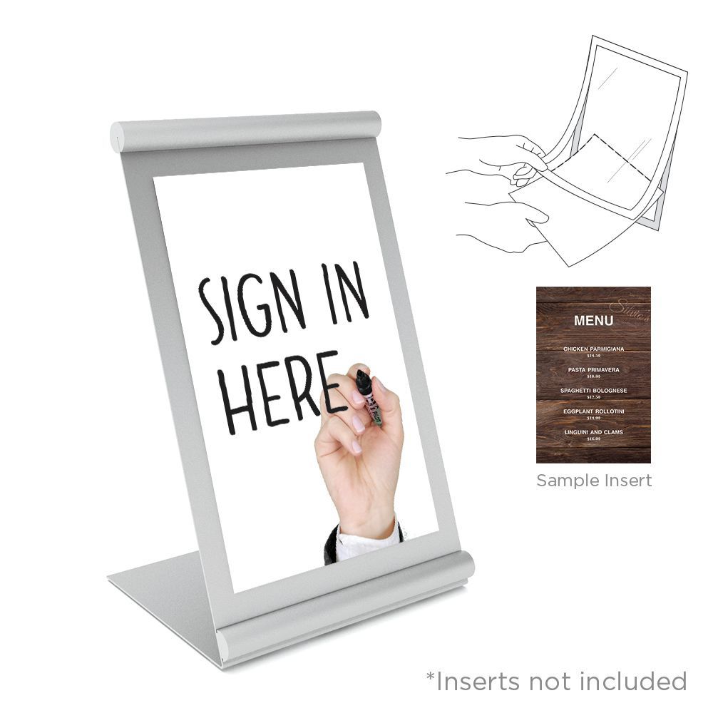 VGS silver countertop display sign holder with liftup cover