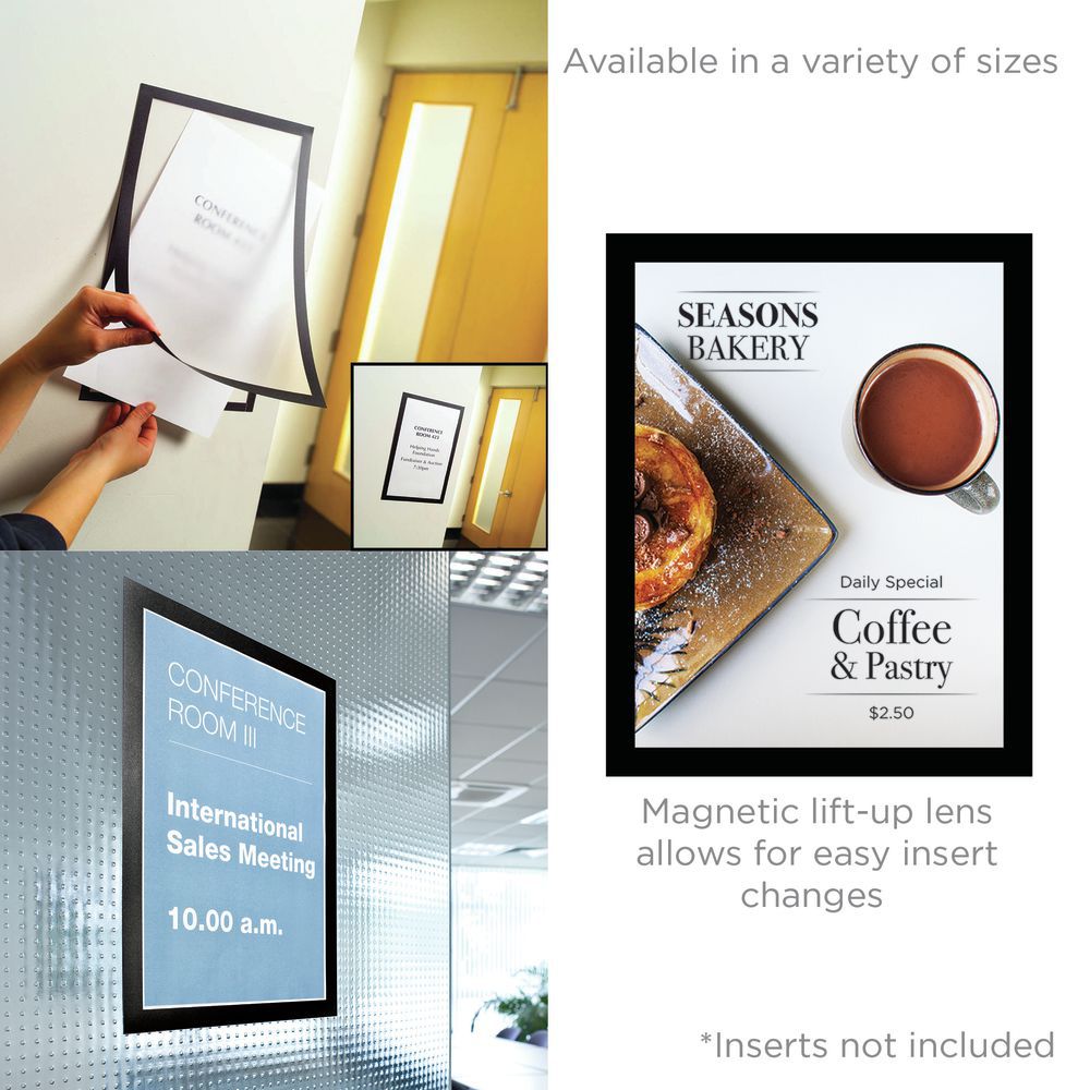 VGS black poster holder sign display with magnetic lift-up cover for easy  insert changes