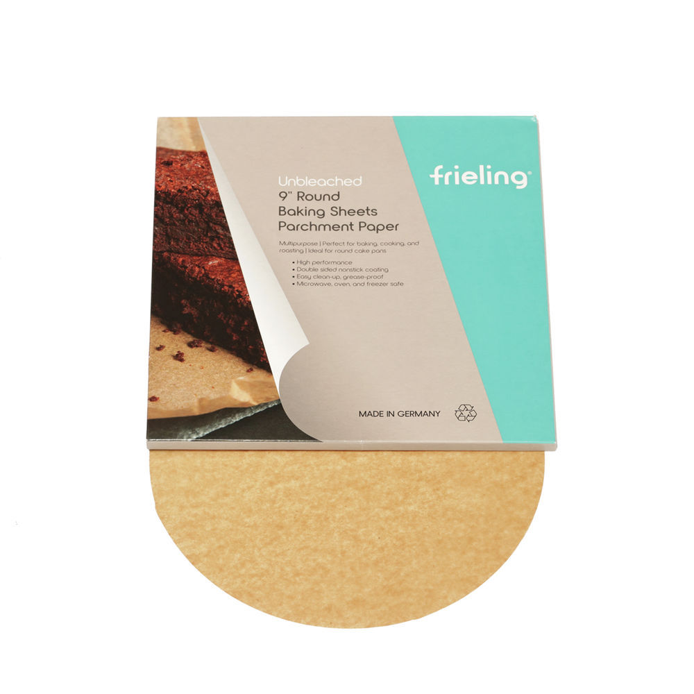 Frieling Parchment paper/pan liners, unbleached 9 round double-sided  silicone coated reusable baking sheets - 4 boxes per case