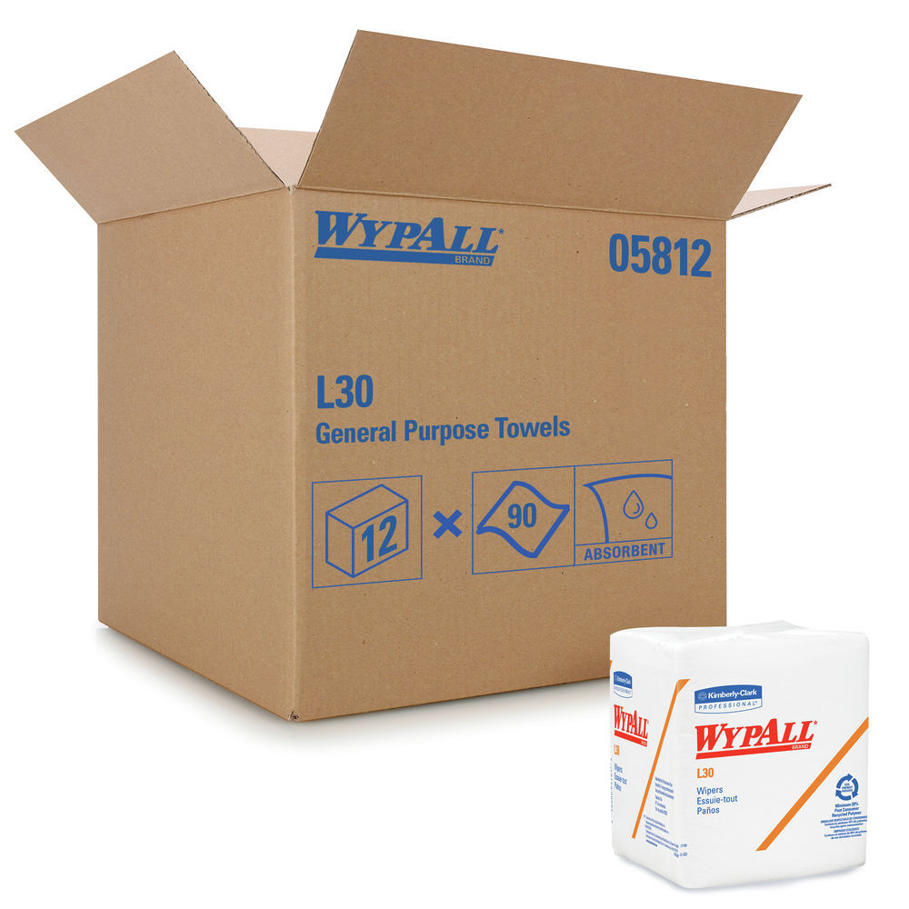 Kimberly Clark WypAll L30 Wipers White 12.5" x 12" 1/4 Fold Pack 12