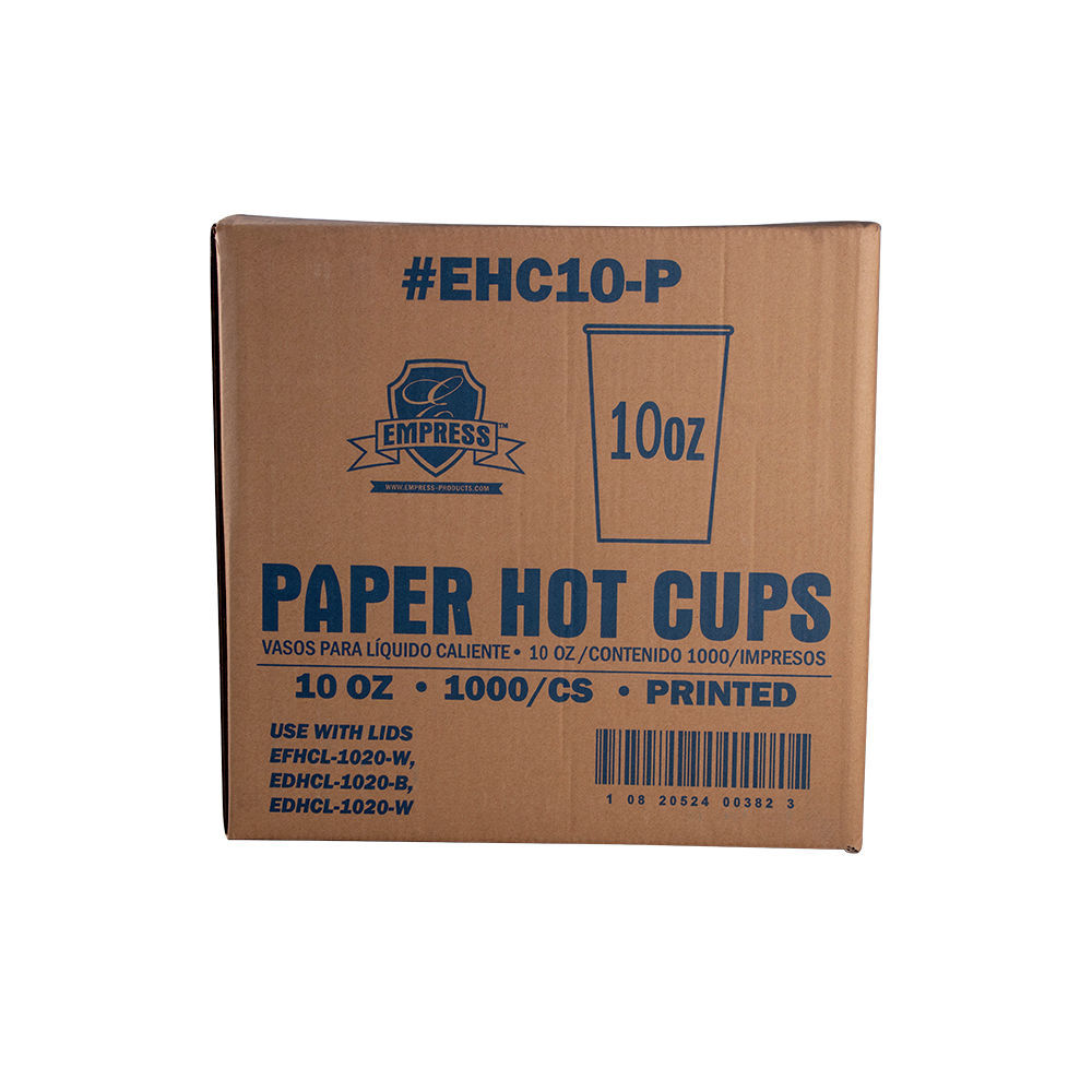 8 oz. Paper Hot Cup, Empress White / Brown Print Coffee Cups 1,000/Case