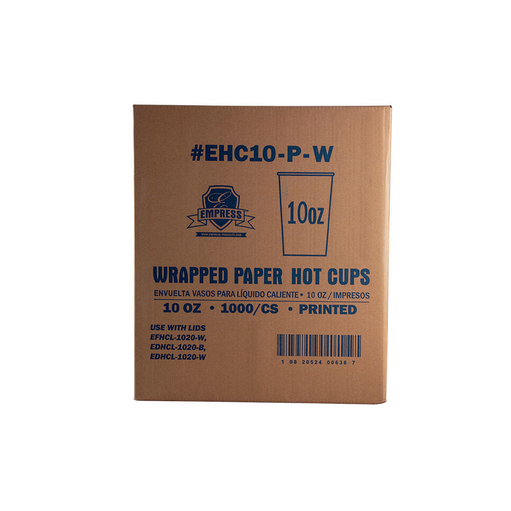 8 oz. Paper Hot Cup, Empress White / Brown Print Coffee Cups 1,000