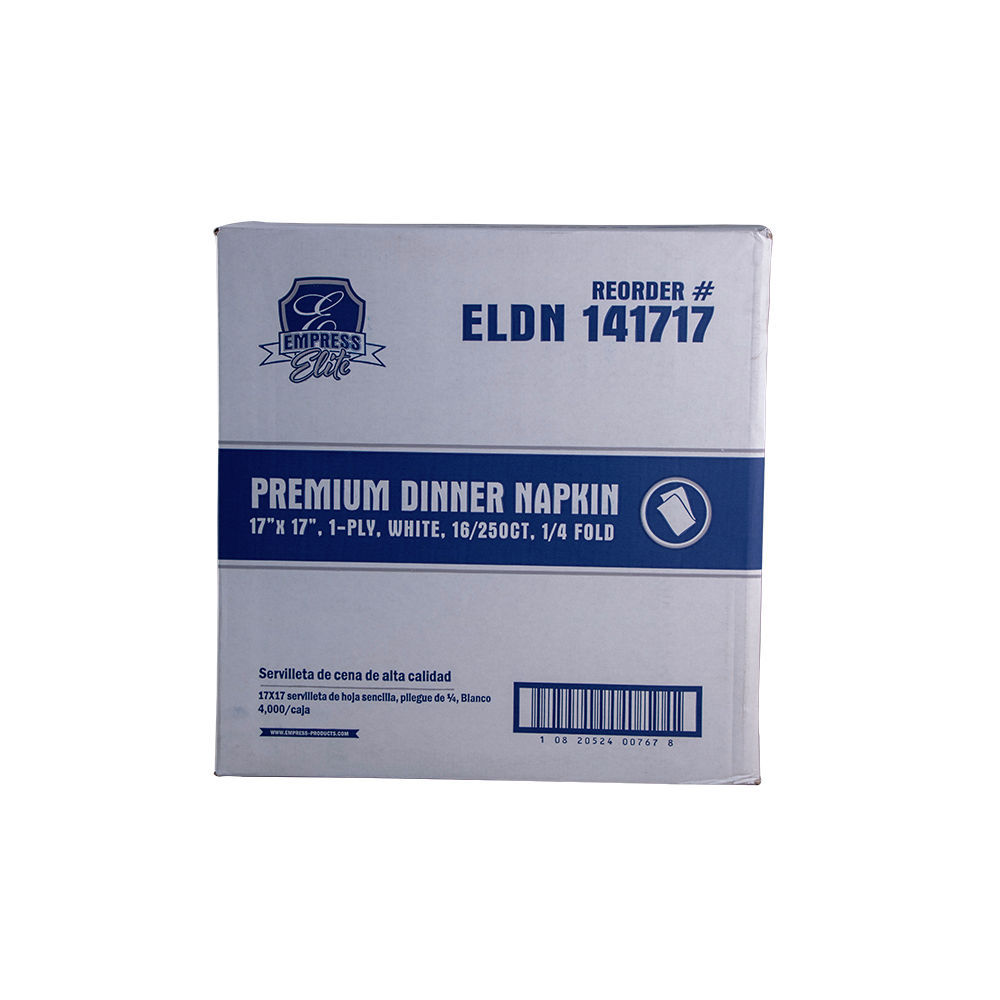 17 x 17 Dinner Napkin, 2-Ply, 1/8-Fold, Paper, White