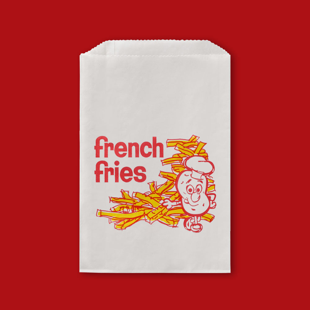 Fischer Printed French Fry Bag - 5 1/2 x 1 x 8 Wh w/ Red & Yel, 5 / 1000