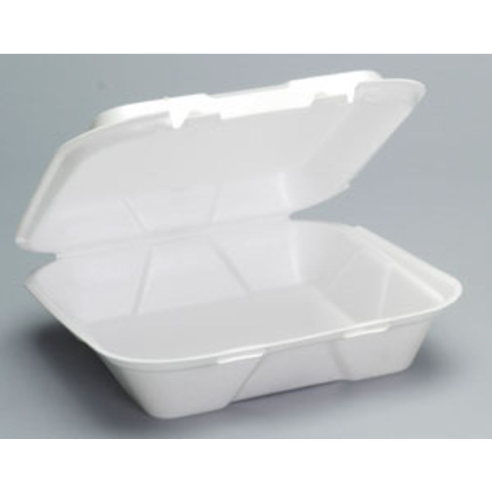 Foam Hinged Lid Containers, 9 x 9 x 3, White, 200/Carton