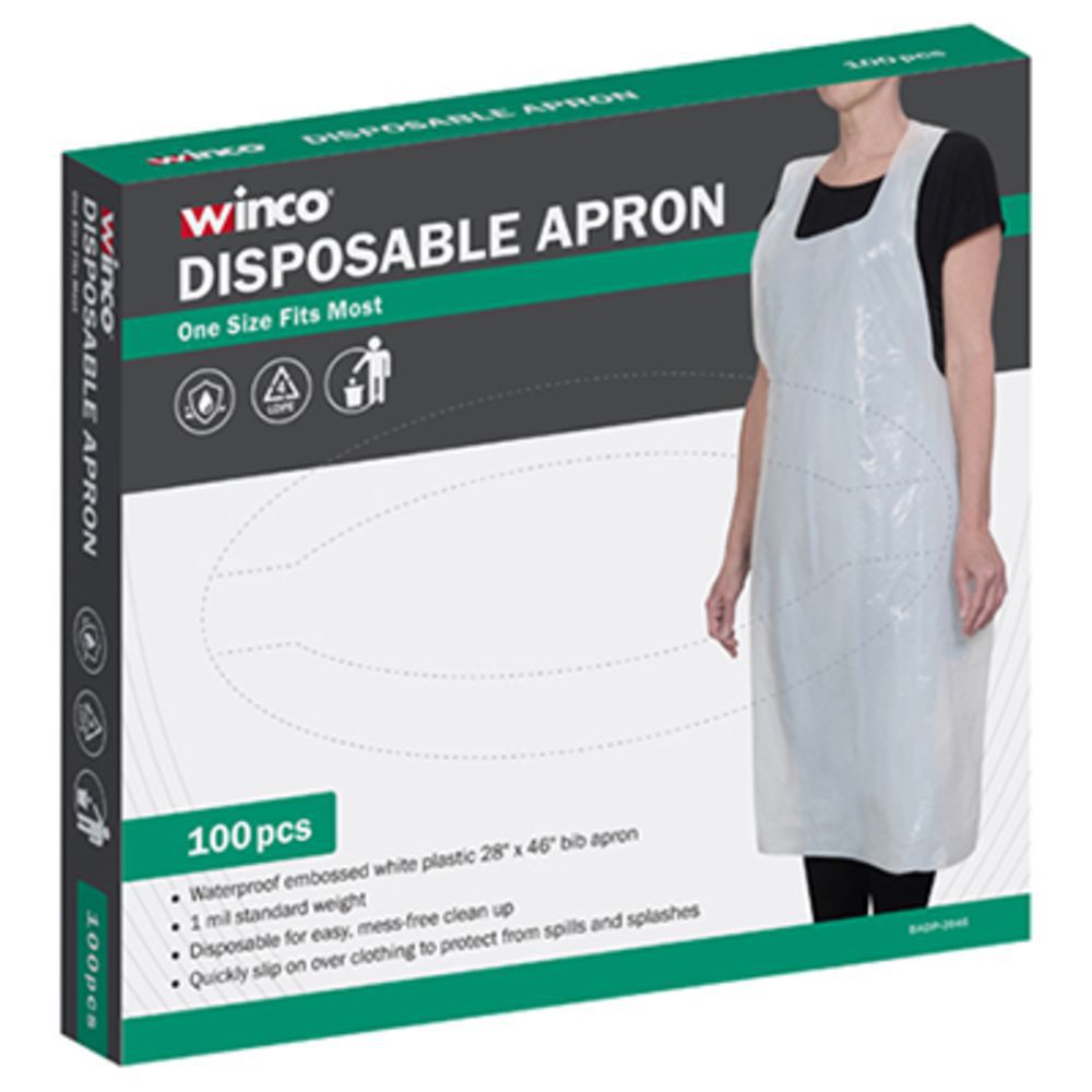 Winco Disposable Plastic Apron, 28 x46, 100pcs/box