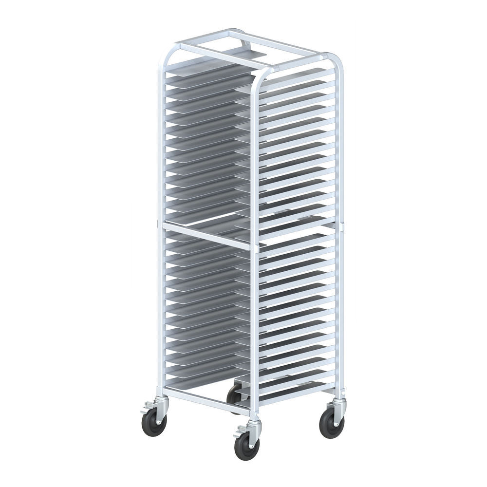 Winco ALPR-26BK, 22" x 20" x 62 1/2" 26-Tier Pizza Pan Rack with Brakes and 2" Spacing, Aluminum