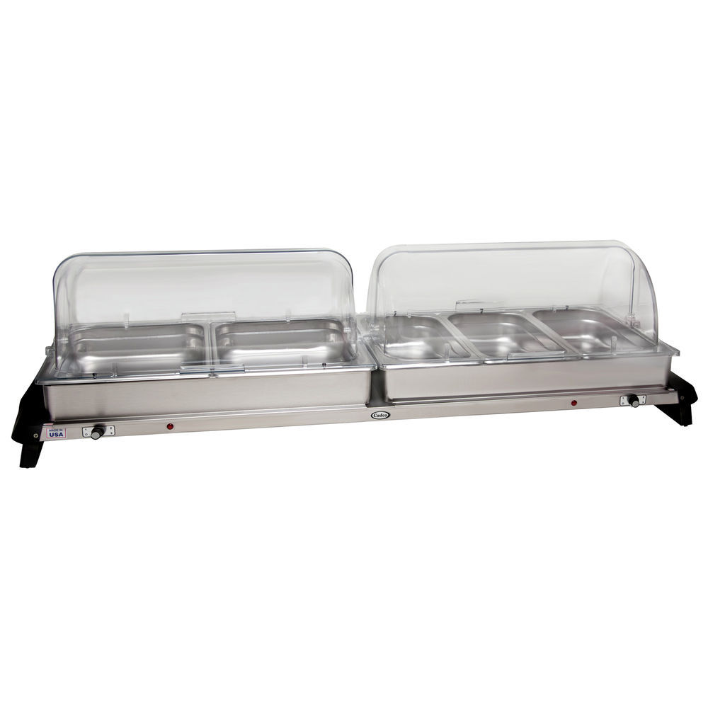 Cadco Grand Buffet Server w/ Rolltop Lids 2 SS Pan Holders, 2 Half