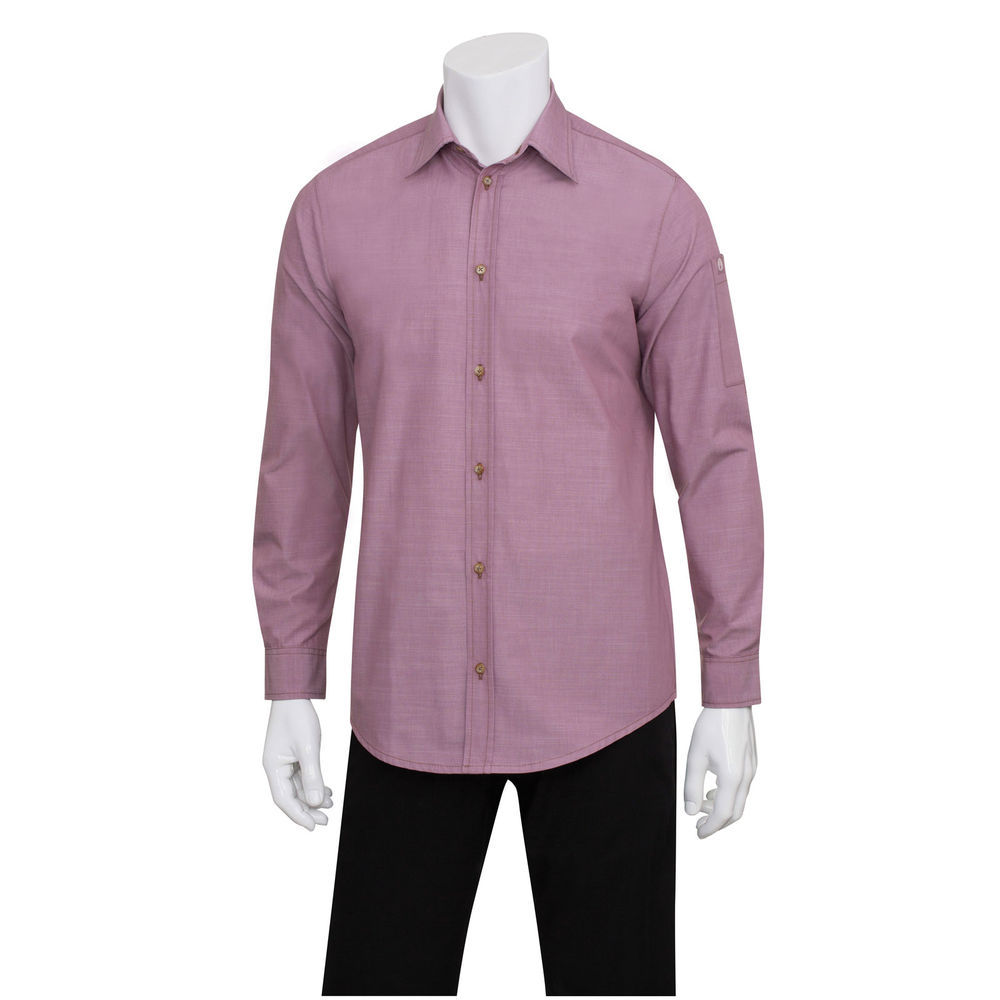 ChefWorks Mens Chambray Dusty Rose Shirt - XS