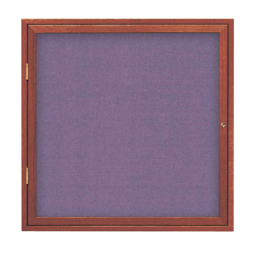 United Visual Products 36 X 36 Single Wood Enclosed Corkboard Amethyst Fabric Backing Board Cherry Wood Stain Frame