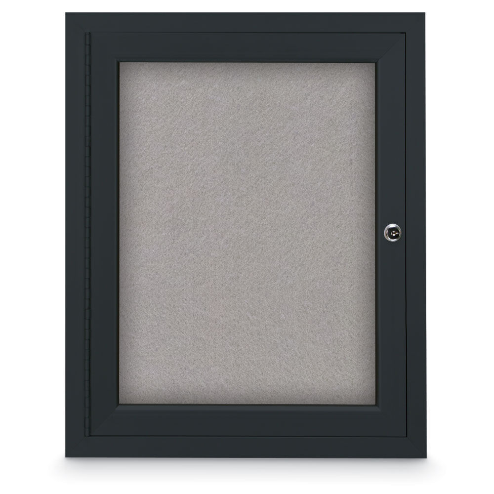 United Visual Products 13 x 16 Single Door Indoor Enclosed Easy Tack Board-Grey  Easy Tack backing board-Black frame