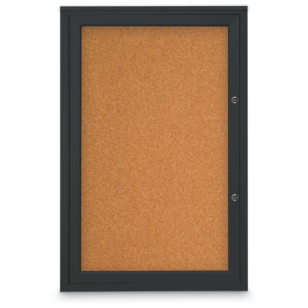 United Visual Products 24 x 36 Single Door -Enclosed Corkboard-Cork backing  board-Black frame