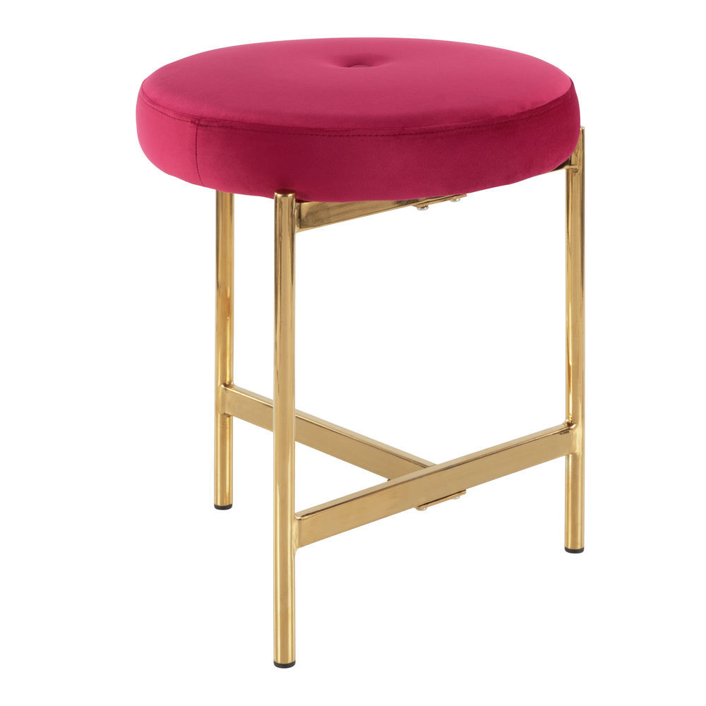 Lumisource Chloe Contemporary Vanity Stool In Gold Metal And Blush Pink Velvet By Lumisource