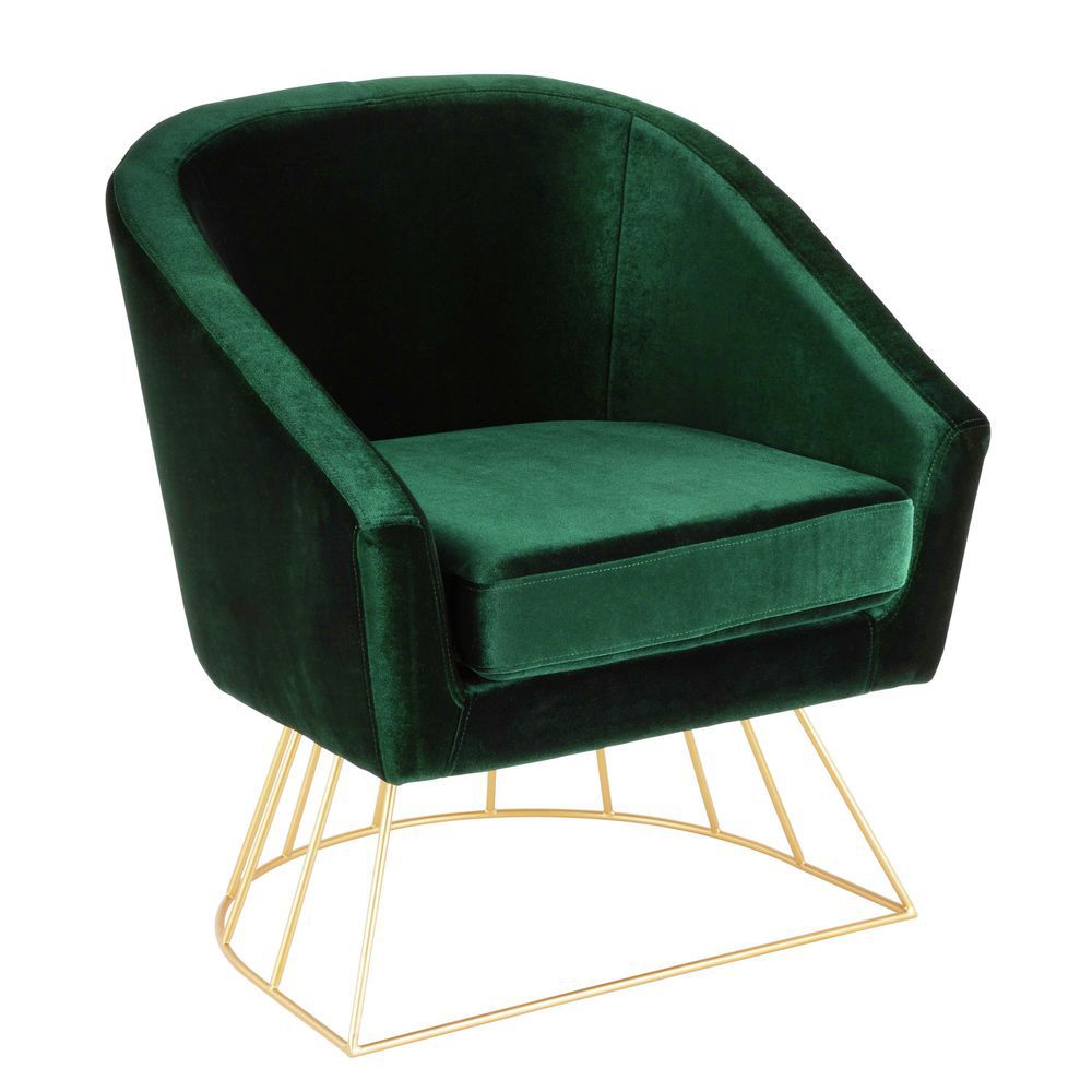 lumisource canary contemporaryglam tub chair in gold metal and emerald  green velvetlumisource