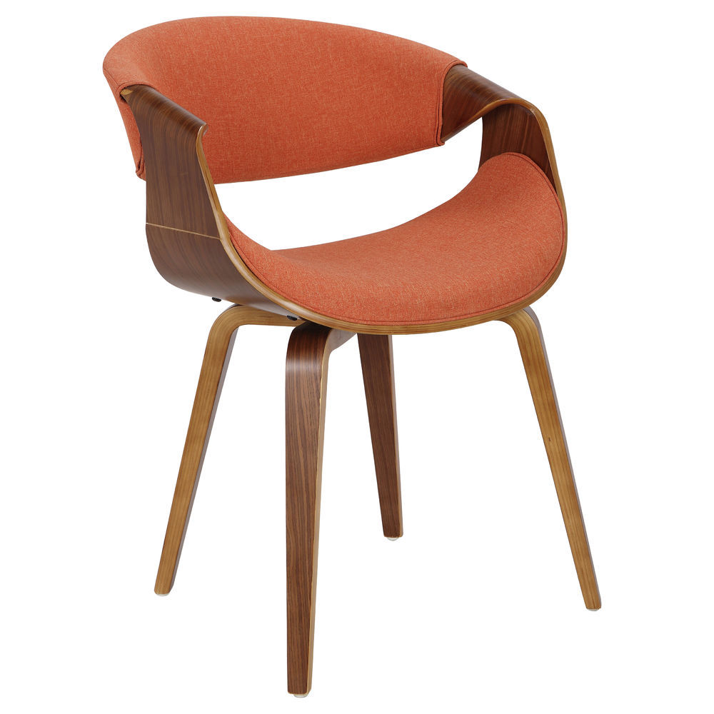 Lumisource Curvo Mid Century Modern Dining Accent Chair In Walnut And Orange Fabric By Lumisource