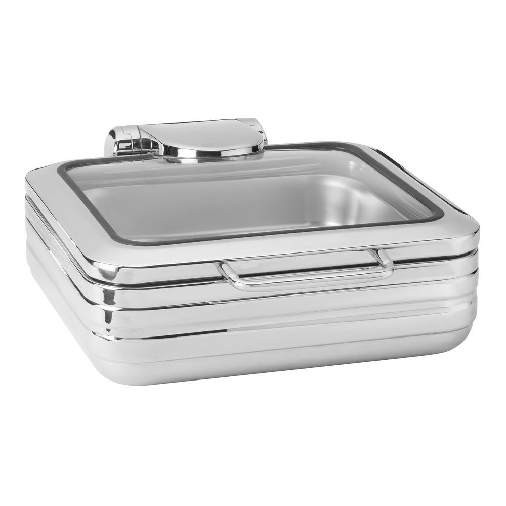 Rosseto Deluxe Square S/S Chafing Dish with Glass Lid - 6.34 QT