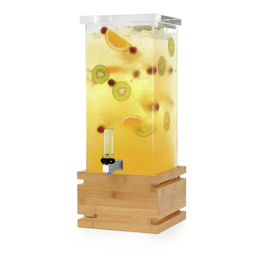 Rosseto Square 3 Gal. Beverage Dispenser with Bamboo Base