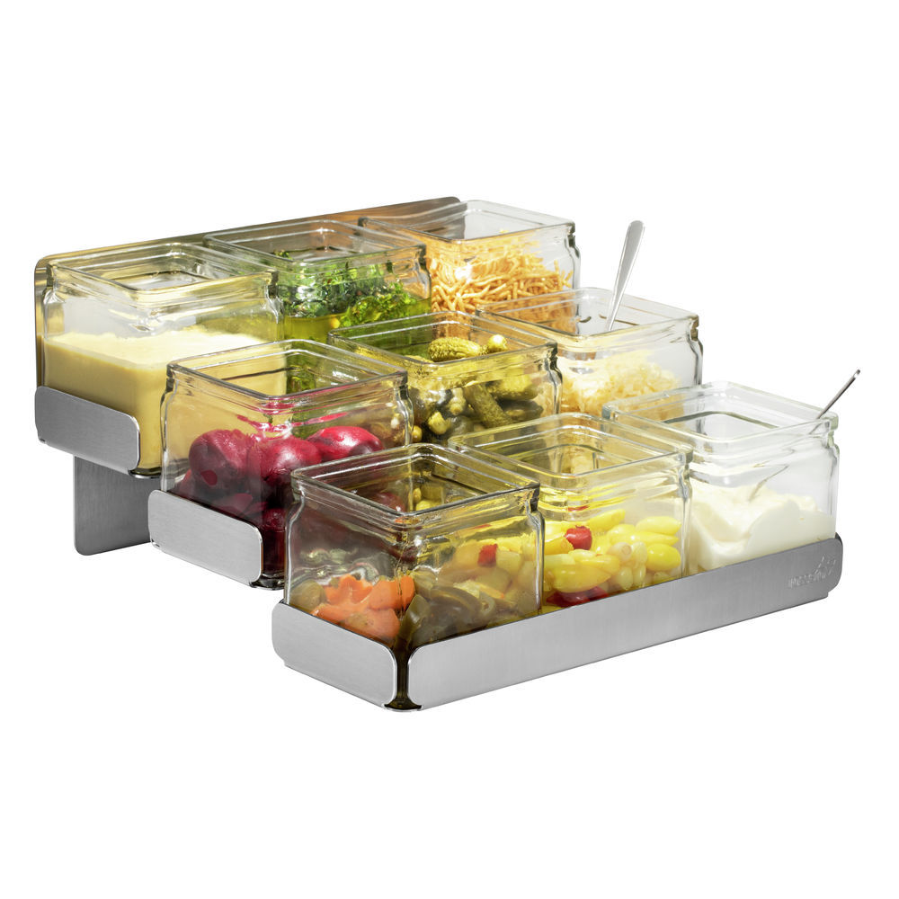 Rosseto SM322 Condiments Station-2 Levels 6 Glass Jars Stainless Steel Holder 12.6 x 8.3 x 5.5 in.