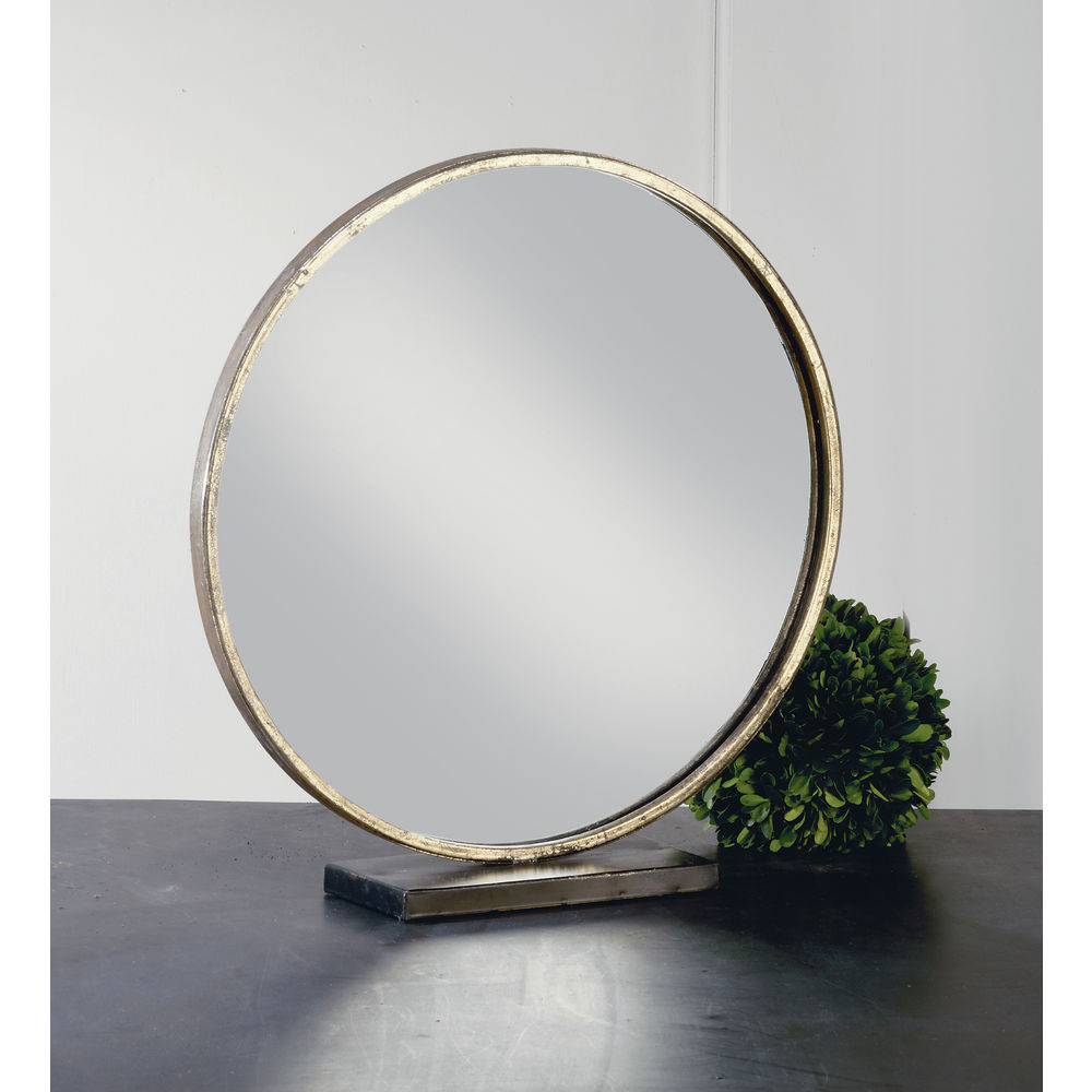 Tripar Industrial Adjustable Round Mirror Stand, Dark Brown