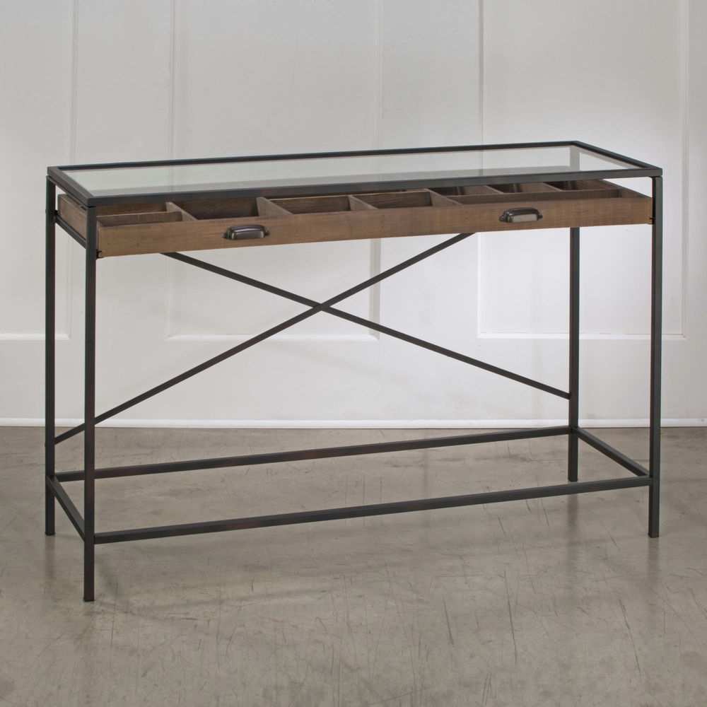 Tripar Glass Top Console Table With 1 Wooden Drawer